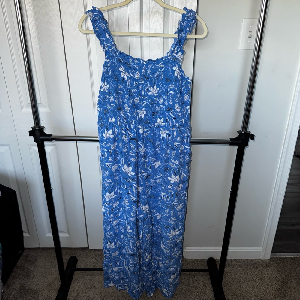 Loft - Blue Floral Wide Leg Jumpsuit - Size L